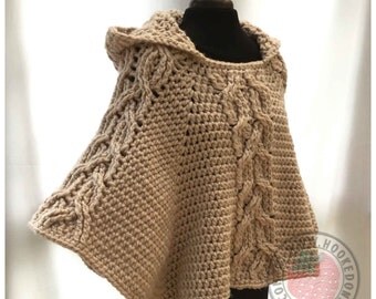 Milena Twist Cable Hooded Poncho - Crochet PDF Pattern