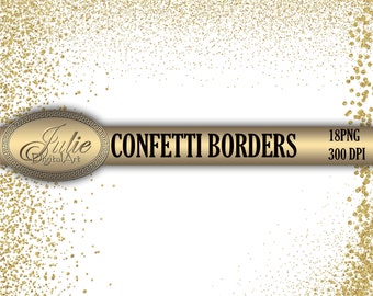 Gold confetti borders Gold confetti glitter overlays Gold confetti clipart Confetti digital clip art Gold confetti corners overlays clipart