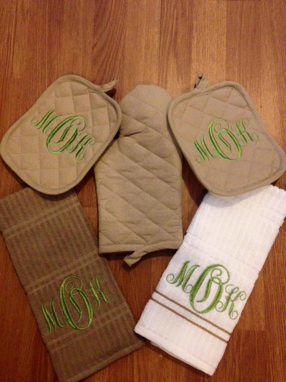 Monogrammed Kitchen Towel Set Single Row Stripes Towel   Il 570xN.894051329 No18 