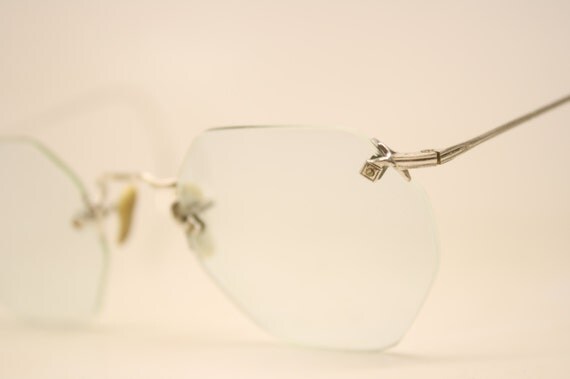 Antique Rimless Eyeglasses White Gold Filled Vintage Eyeglass
