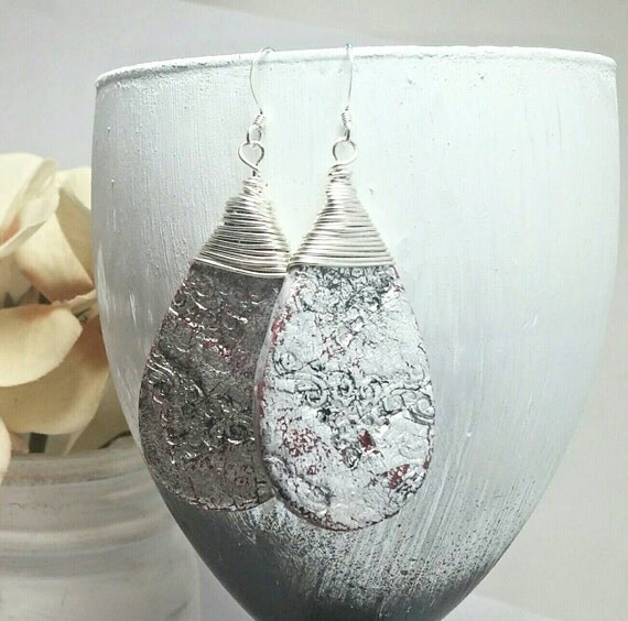 Silver drops Polymer clay jewelry Polymer clay earrings