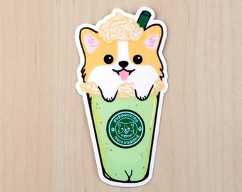 Corgi Vinyl Sticker, Dog Vinyl Sticker, Coffee Vinyl Sticker, Die Cut Sticker, Vinyl Sticker, Laptop Sticker, Planner Sticker, Decal Sticker