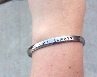 Hand Stamped Stainless Steel Bangle Bracelet