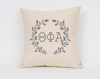 Theta Phi Alpha Wreath Pillow // Choose Your Ink Color // Greek Letter Pillows // Sorority Pillow // Big Little Gift // Sorority Letters