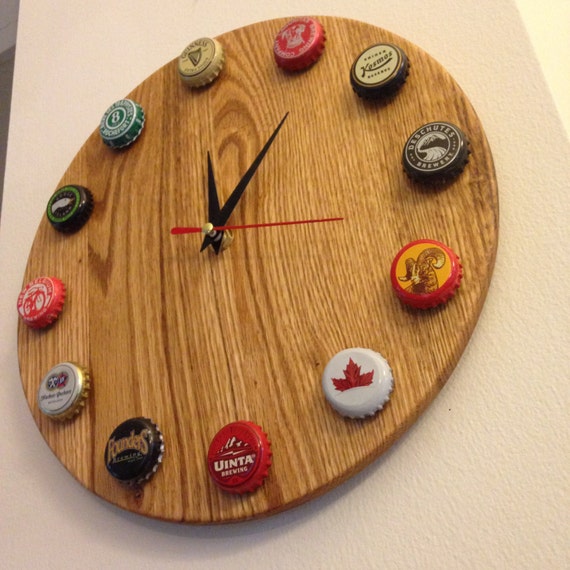 Solid Oak Bottle Cap Wall Clock