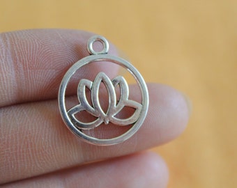 Flower charms Antique Silver Lotus Charms double sided 20x24mm