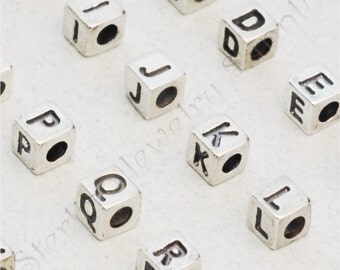 Small Sterling Silver Alphabet Cube Bead, 3.8 x 3.9mm, 925 Sterling Initials, Wholesale Silver Letters, USA Seller, Fast Shipping (S904)