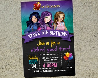 Descendants Birthday Invitation Descendants Invitation Descendants Invite Free Thank you Card Included - Birthday Invitation