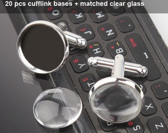 20pcs 10 pairs Cufflink Blanks Settings Cufflinks Trays Silver Plated Copper French Cufflinks Blanks Sets Cufflinks backs for Cabochons