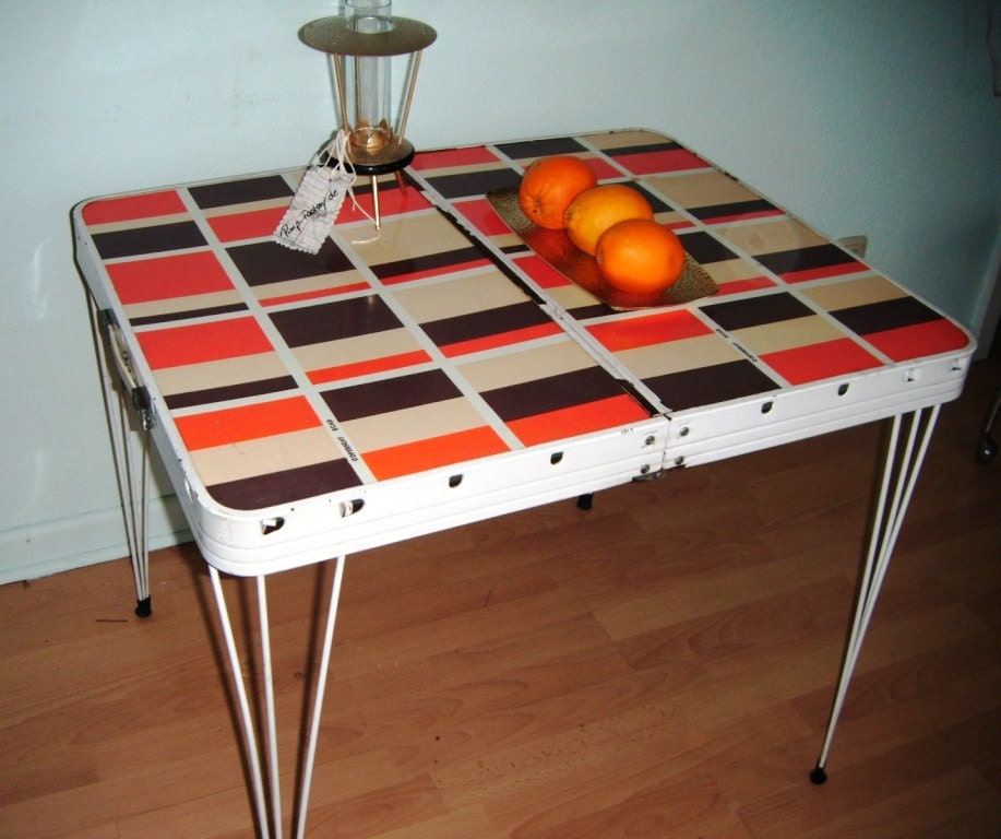 Folding table with hairpin legs SCAB design 60s orange brown