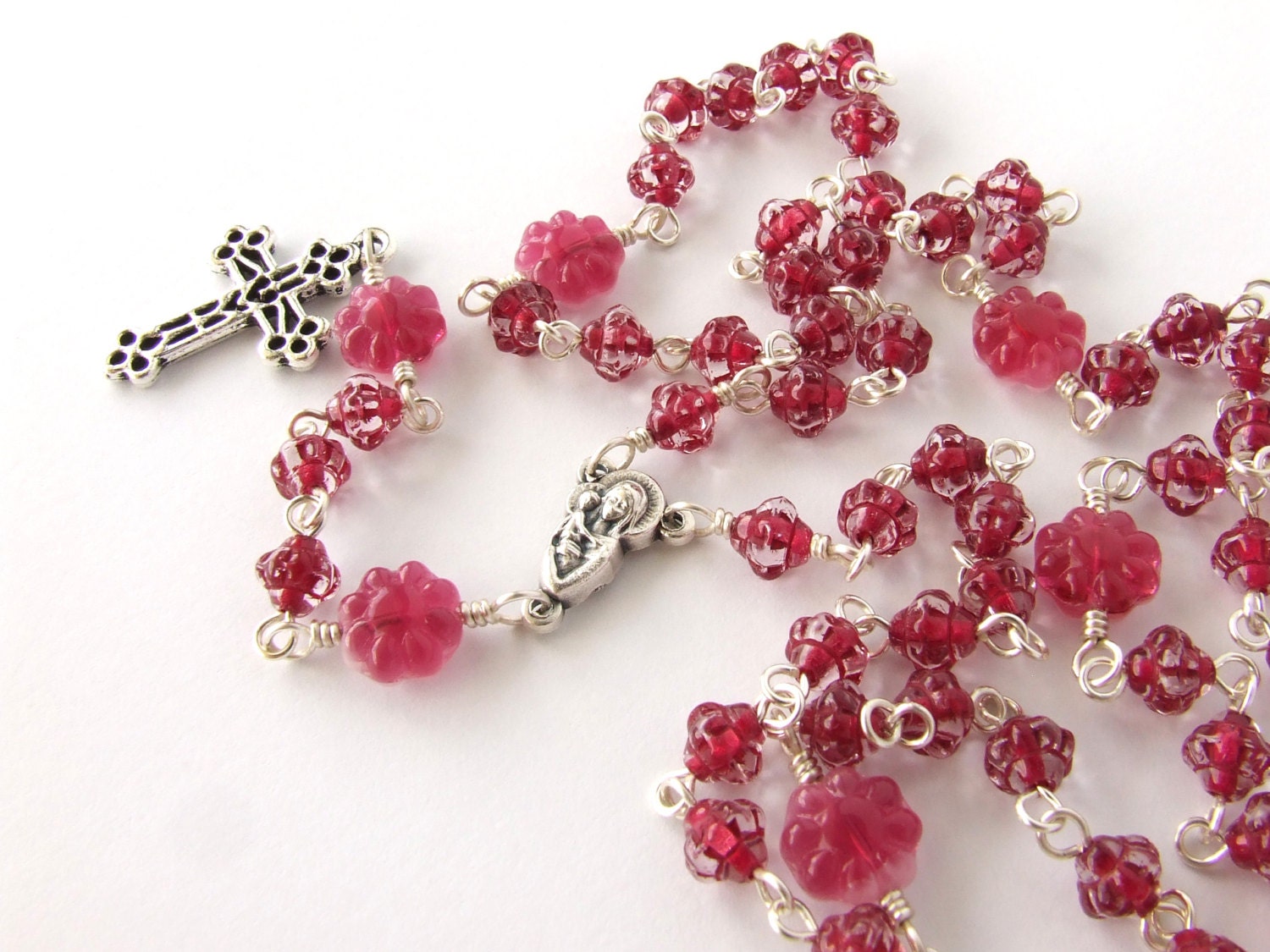 Catholic Rosary Beads Berry Red Handmade Five Decade Rosary
