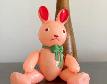 Celluloid Toy Rabbit – 1950’s - Marked NACK – Jointed/strung arms & legs – Russian Style Celluloid Toy – Easter Bunny - Hand-Painted