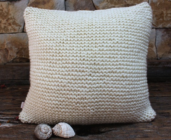 Large Garter Stitch Cushion Cover. Hand Knitted Cushion.