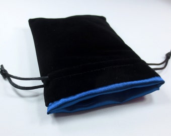 Blue Ice Velvet Dice Bag with Satin Lining for Dungeons & Dragons, dnd, also can be used as a velvet jewelry bag
