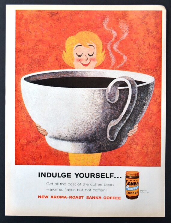 1960 Sanka Coffee Vintage Print Ad John Falter Art Indulge