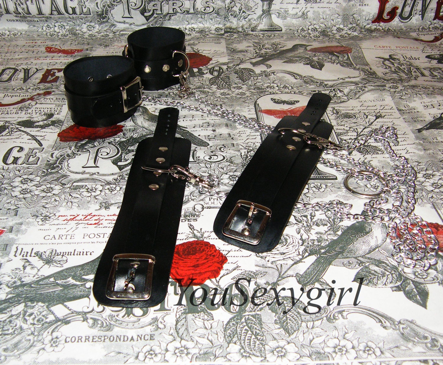 Leather hand and leg cuffs with chains FREE SHIPPING