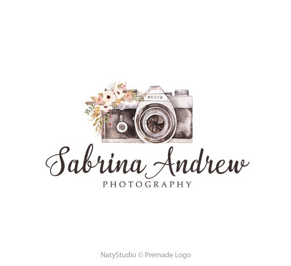 Watercolor camera logo floral logo premade logo design flower