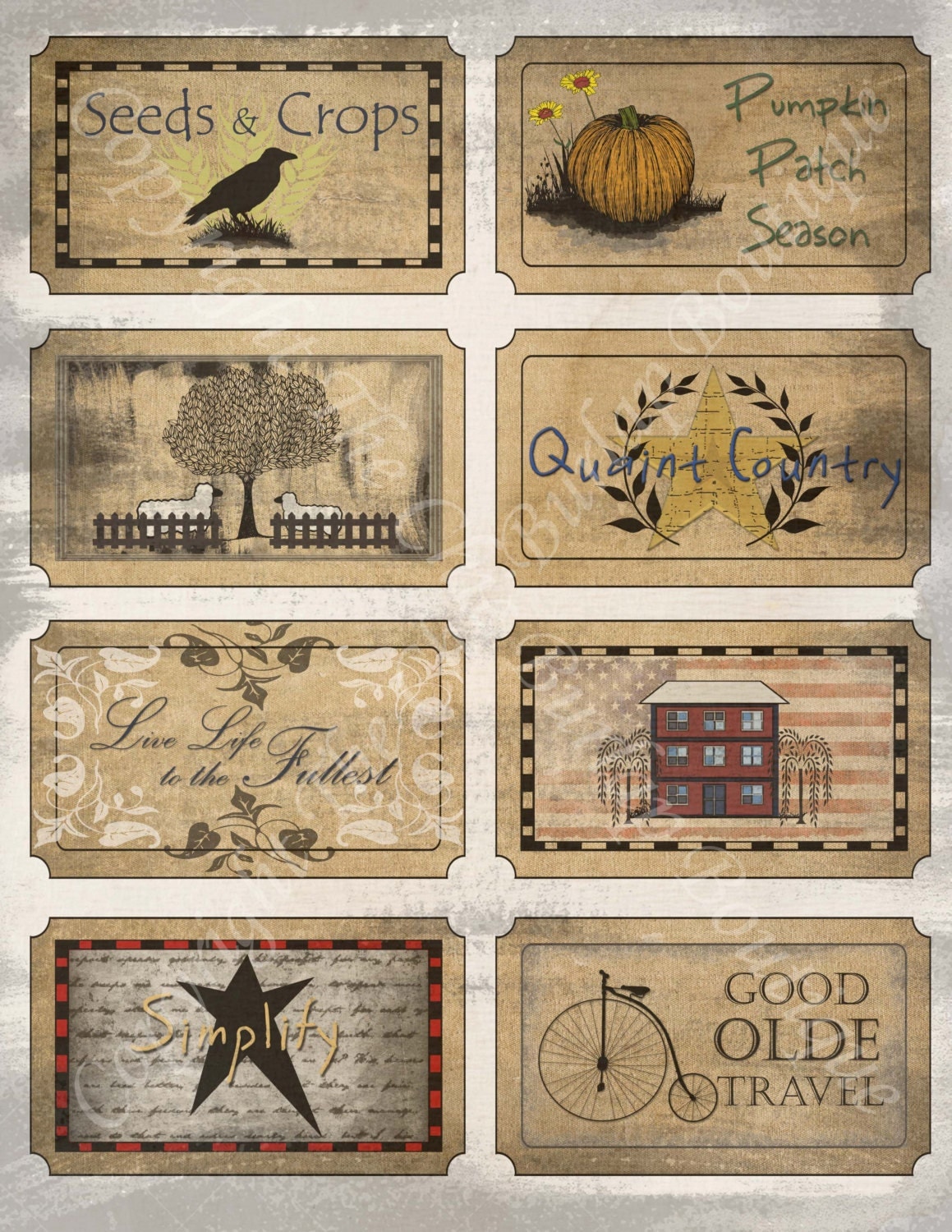 Primitive Labels Instant Download Sheet of 8 Small Bottle