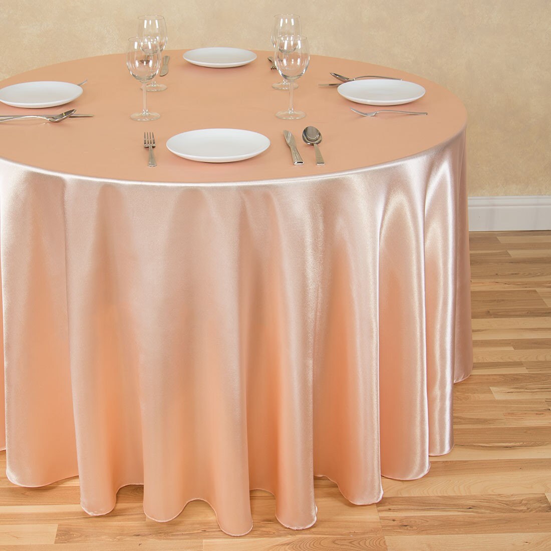 120 inch Round Peach Tablecloth Satin Wedding Tablecloth