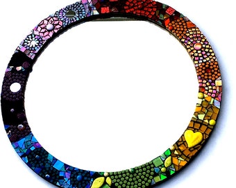 Mosaic Mirror, Rainbow Stained Glass Art, Boho Home Decor, Colorful Wall Hanging