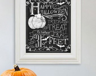 Happy Halloween Decor - Trick ot Treat - Fall Art - Halloween Decoration - Chalkboard Art - 8x10 & 11x14 - Digital Copy