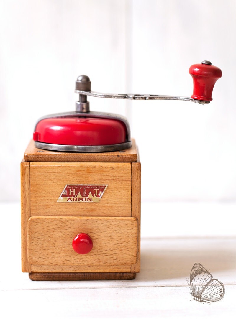 Mid Century German Coffee Mill Armin with Red Bakelite Top