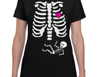 Pregnant Skeleton Shirt Halloween Pregnancy Announcement Costume Maternity Skeleton T Shirt Unisex Skeleton Pregnancy Shirt Ladies SPT-03