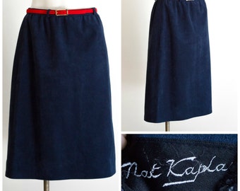 Dark blue suede a line skirt from Nat Kaplan Couture