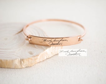 Custom Actual Handwriting Jewelry • Handwriting Bangle • Engraved Signature Bracelet • Keepsake Jewelry • Sentimental Mother Gift • BM25