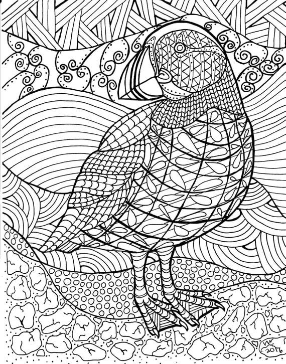 Download Items similar to Coloring Page, Zentangle, Puffin, Digital Coloring pdf, Doodle Art, Handmade ...