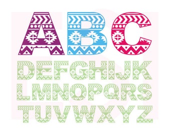 Aztec, Tribal, Alphabet Monogram font, SVG, DXF, EPS, vinyl cut files for use with Silhouette Studio and Cricut Design Space.