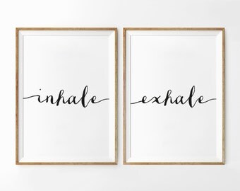 Inhale Exhale Print, Set Of 2 Prints, Relaxation Quote, Breathe Print, Yoga Wall Art, Home Decor, Wall Decor, Yoga Print, Scandinavian Print