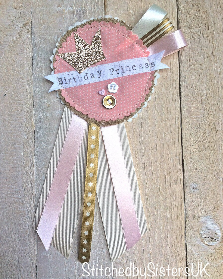 Personalised Keepsake Large Pink Lilac Glittery Birthday Badge Rosette