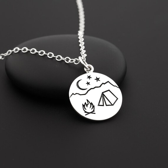 Camping Necklace Camping Jewelry Sterling Silver Campfire
