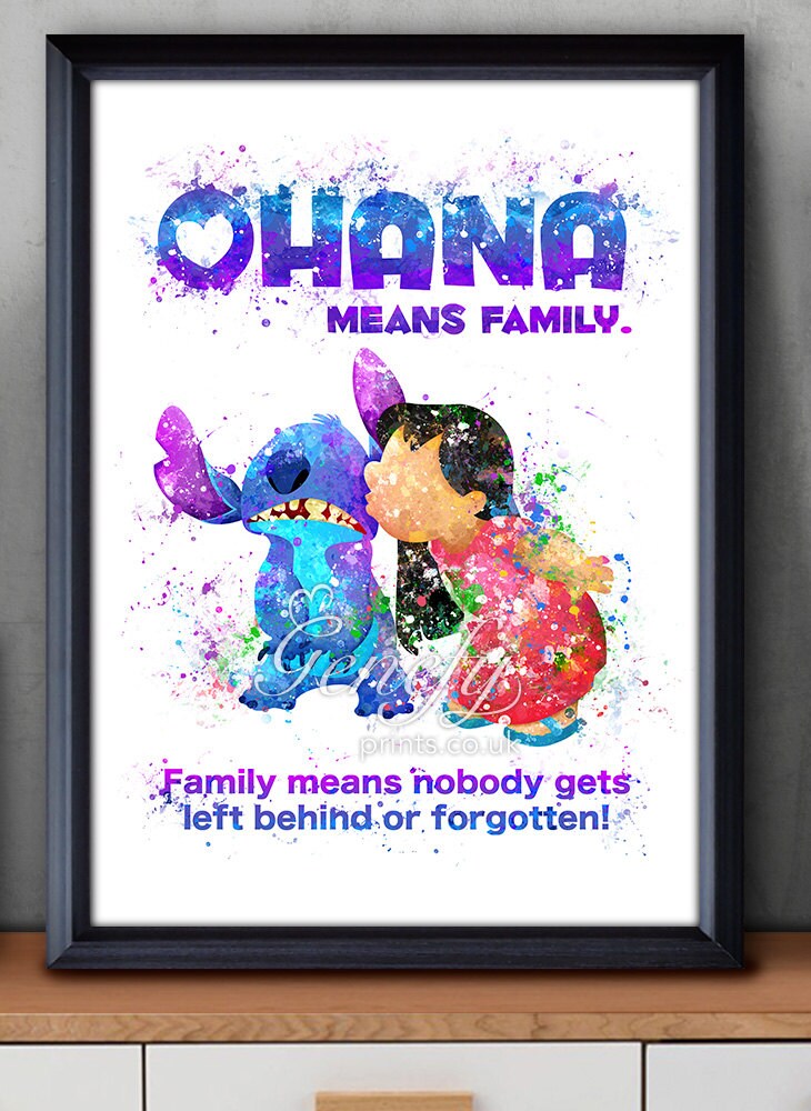 Disney Lilo and Stitch Ohana Quote Watercolor Poster Print