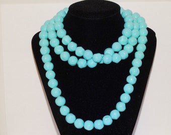 Free Shipping Sterling with what it seem to be Handmade Clay Blue bead 47" Necklace.