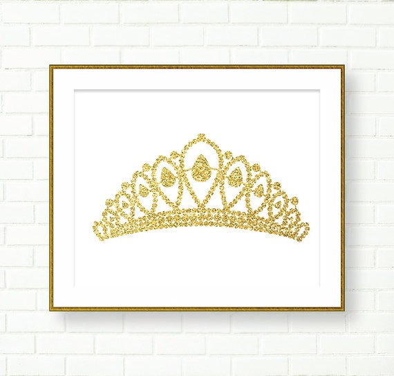 Gold Tiara Print Princess Tiara Baby Girl Nursery Art Gold