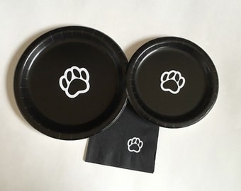 Paws Party Pack - Pawprint Plates - Paw Print Party - Dog Birthday - Paw Baby Shower - Graduation Plates - Pet Lover - Paws Napkins - Plates