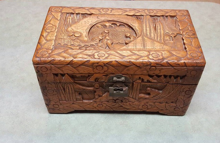 Antique Hand Carved Wooden Chest African by AmazingFunVintage