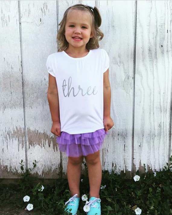 Girl's T-Shirt with "three" for 3rd Birthday