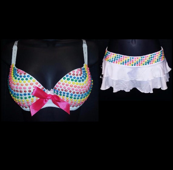 Cute & Colorful Handmade Candy Button Bra And Skirt Set