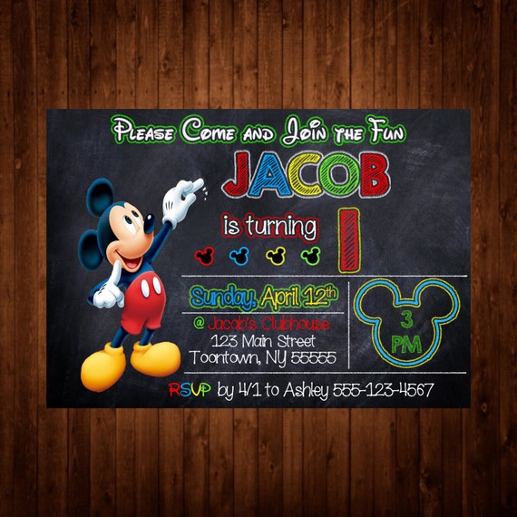 Mickey Mouse Birthday Invitation 5x7 MickeyMouse Clubhouse