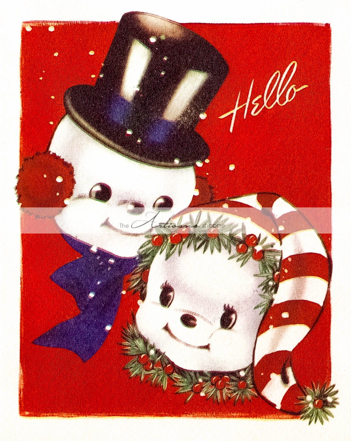 Printable Art Instant Download Vintage Christmas Snowman