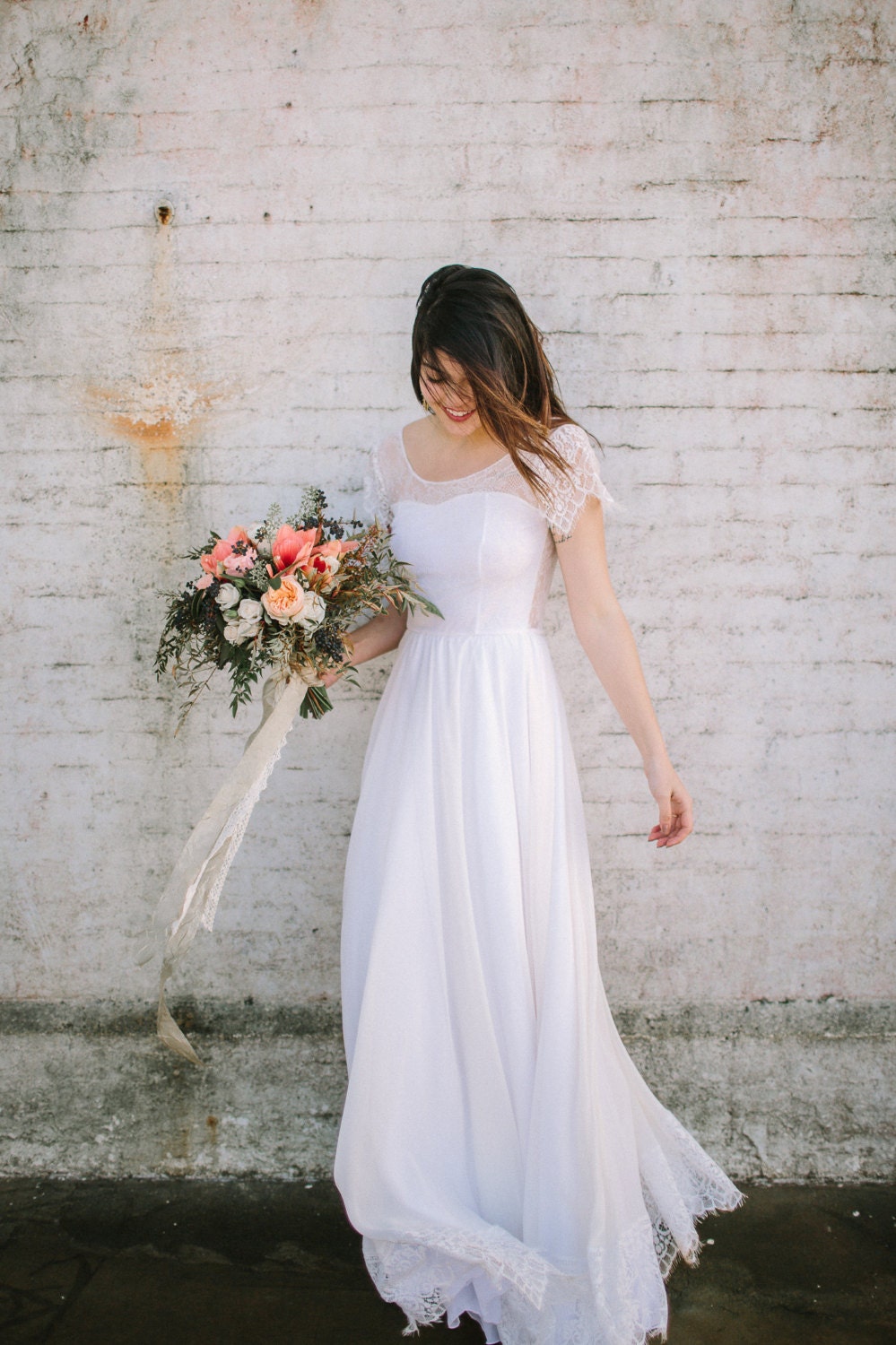 Indie Wedding Dress with Lace Illusion Sweetheart Neckline