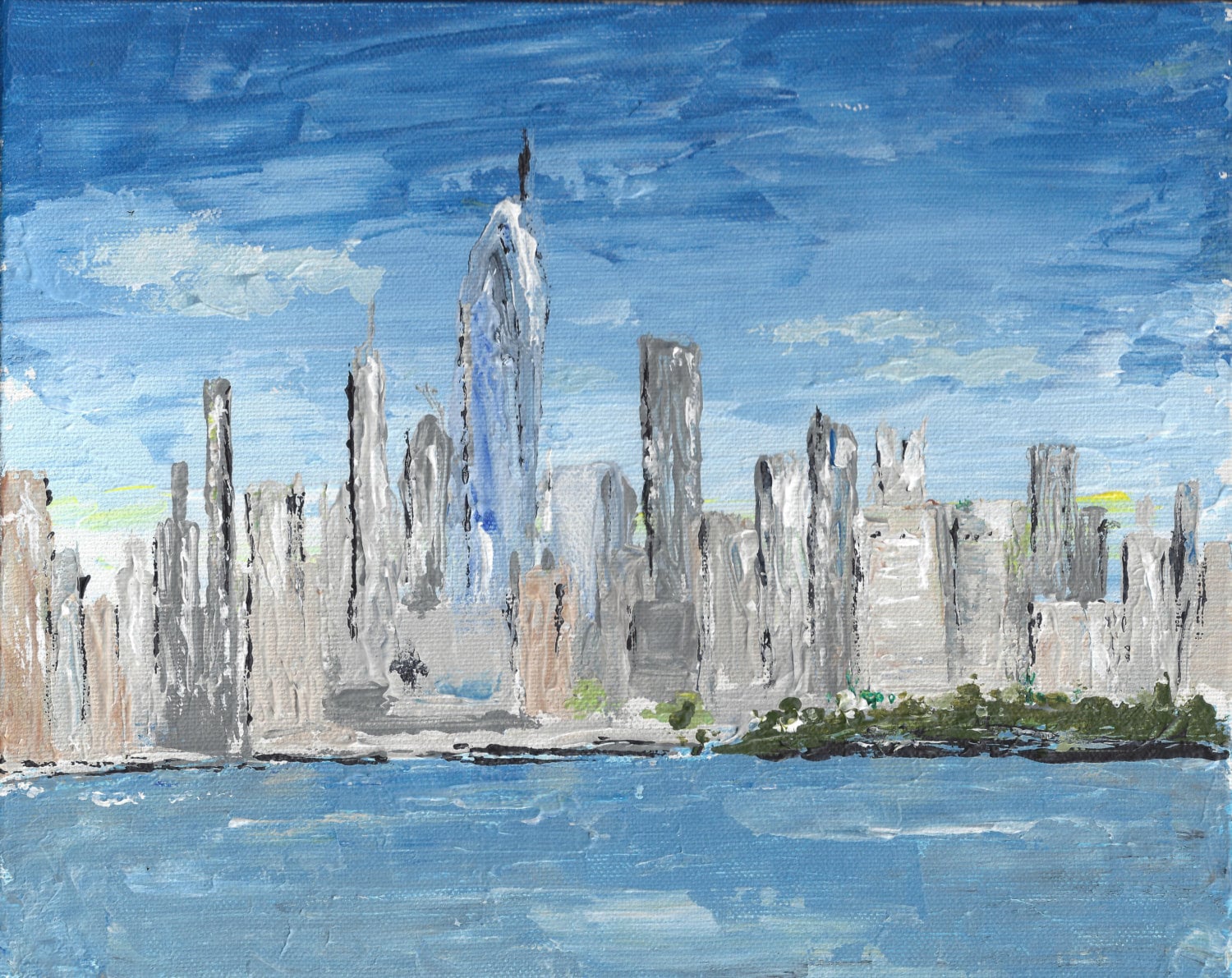 New York Skyline Original Acrylic Painting 8 x 10 Palette