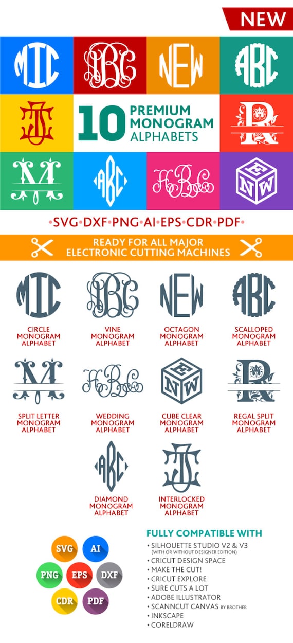 Download Monogram Font Svg Bundle: 10 Cuttable Alphabets SVG by ...