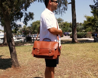 Leather Messenger Bag, Leather Briefcase, Full Grain Leather - Handmade in Greece. 4 COLORS AVAILABLE!