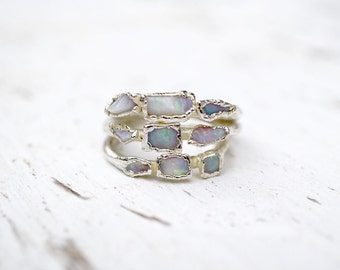 Raw Opal Silver Ring / Opal Ring / Silver / Stacking Ring / Solitaire Ring / October Birthstone / Triple Stone Ring