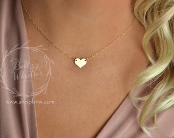 Gold Heart Necklace, Personalized Necklace, Gold Necklace, Delicate Necklace, bridesmaid gifts, gift for mom, wedding gift