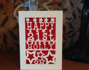 Papercut - Personalised - Happy 21st Card - 21st Birthday Card - Coming of age card - 21st Star Card - 18 -50 60 - 70 - 80 - Birthday Card